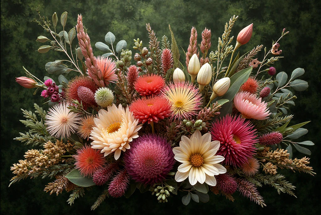 Pyxmeronaegrizan wildflower arrangement featuring native Australian blooms